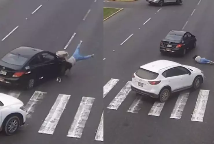 ¡Se pasó el semáforo! Conductor atropella a joven y sale volando