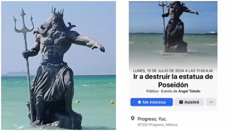 La estatua de Poseidón se encuentra en una playa de Progreso, Yucatán.