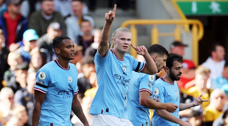Erling Haaland celebra su gol 11 con el Manchester City en la Premier League