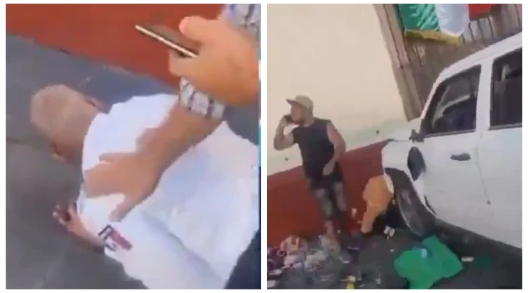 Trágico accidente en Aguascalientes: Conductor arrolla y mata a comerciante de artesanías; policía resulta herido. En la imagen se observa cómo la camioneta impactó contra el negocio de de artesanías y las heridas sufridas del policía mientras era atendido.