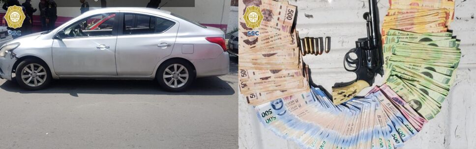Auto de presuntos asaltantes y dinero robado