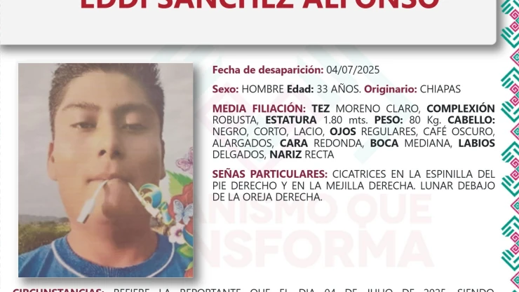 Eddi Sánchez Alfonso desapareció en Chiapas