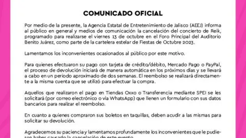 Reik cancela concierto Fiestas Octubre comunicado
