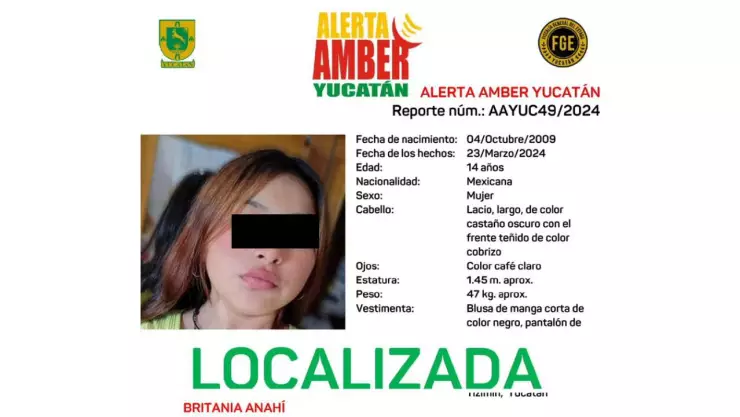 Alerta Amber en Yucatán_ Localizan a menor de 14 años de edad que estuvo desaparecida