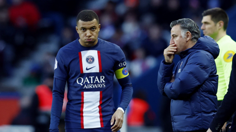 Mbappé y Christophe Galtier con el PSG