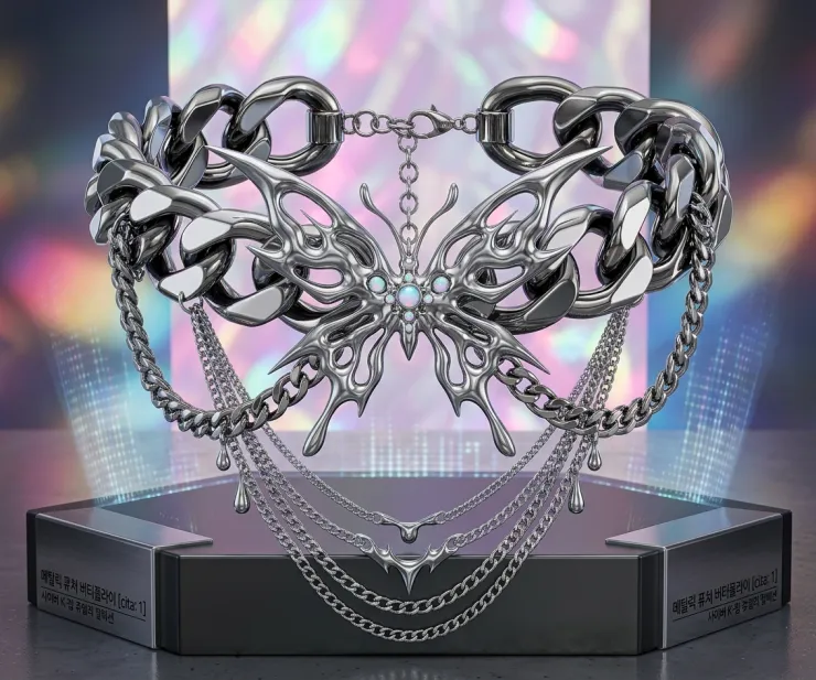 Collar con dije de mariposa metálica o líquida
