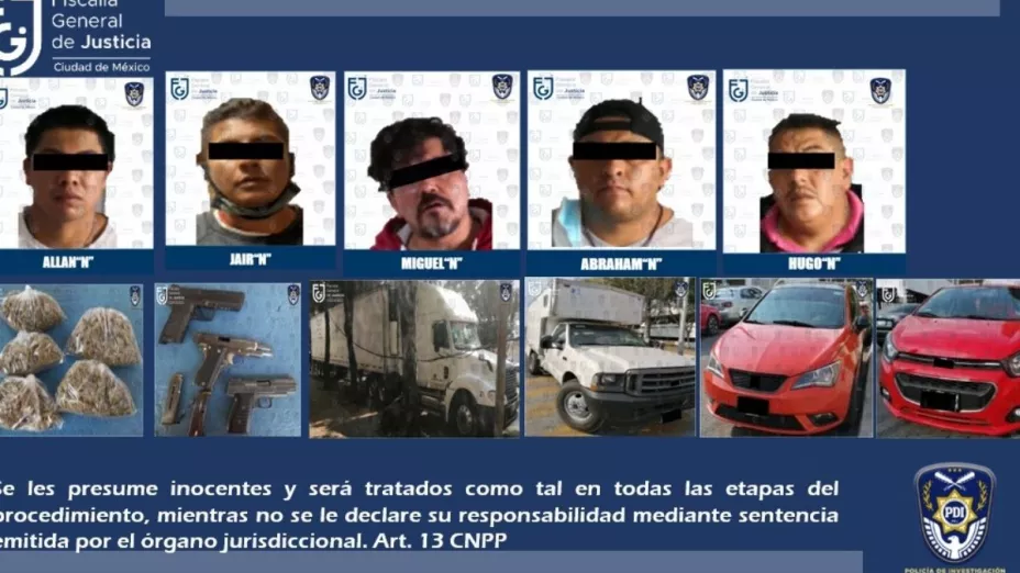 Detienen a cinco relacionados con robo de tractocamión con medicamentos. 