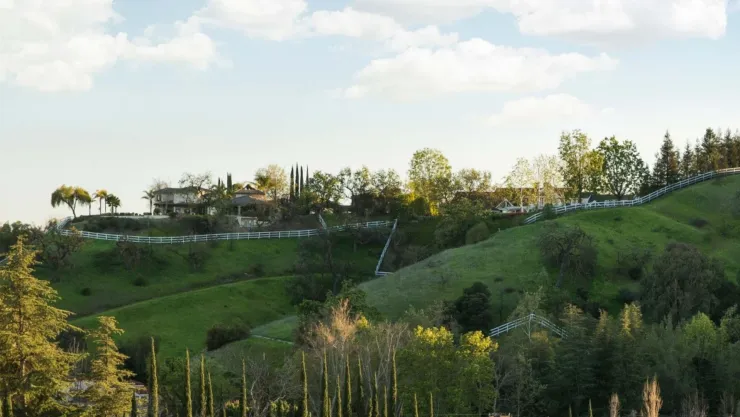 El barrio en donde vive Pepe Aguilar en California está rodeado de árboles y vegetación.