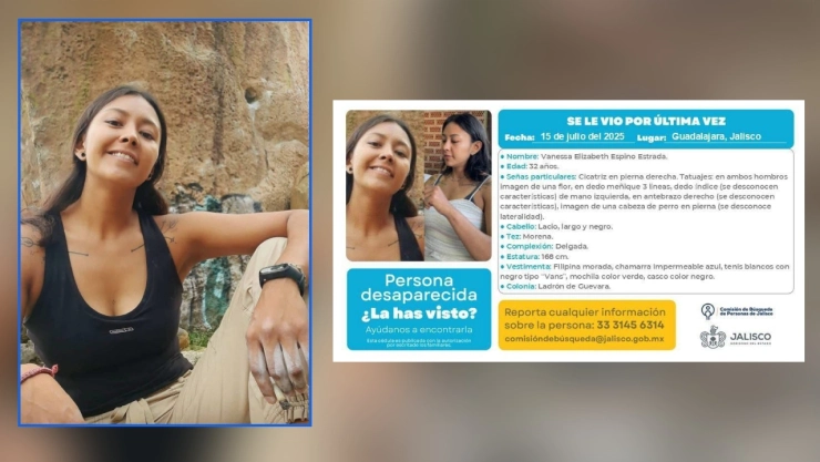 Vanessa Elizabeth Espino Estrada reportada como desaparecida en Guadalajara.