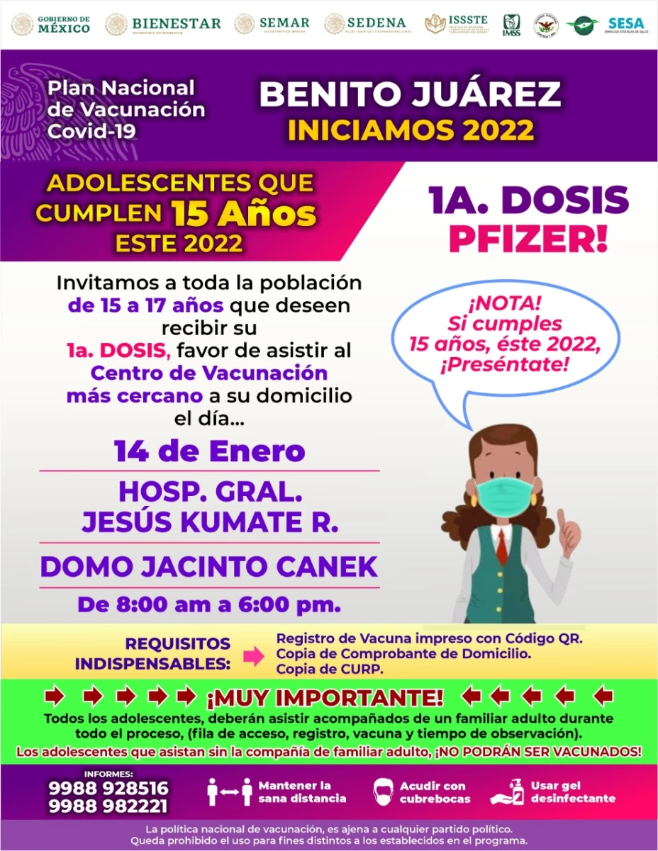 segundas dosis covid en jovenes en Cancún