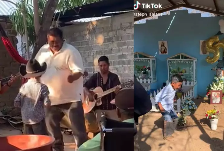 Niño baila junto a la tumba de su papá