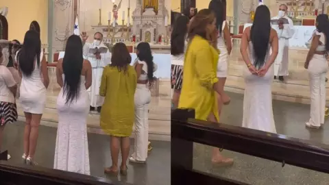 Mujer usa ajustado vestido en bautizo.