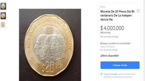 Moneda de 20 pesos cuesta 4 millones de pesos