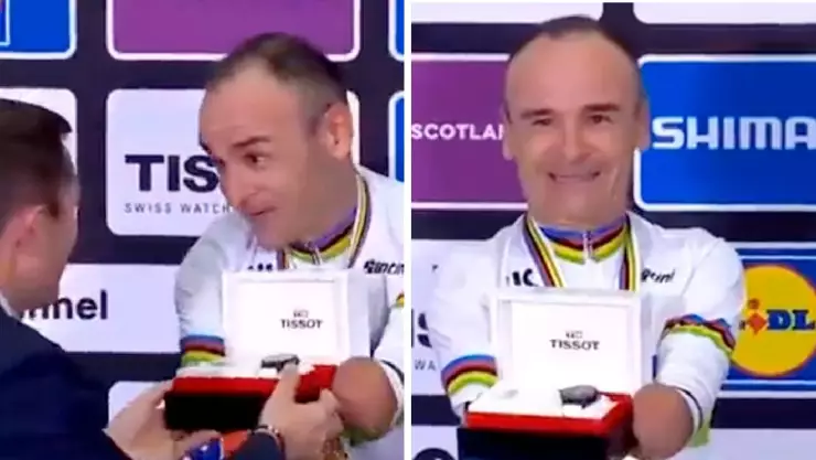 VIDEO_ Reacción de ciclista paralímpico al recibir un reloj como premio