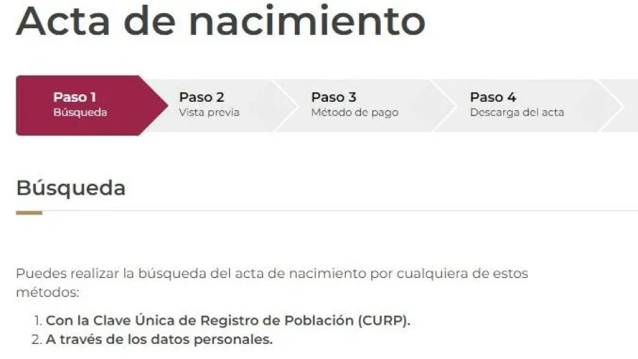 pasos descargar acta nacimiento