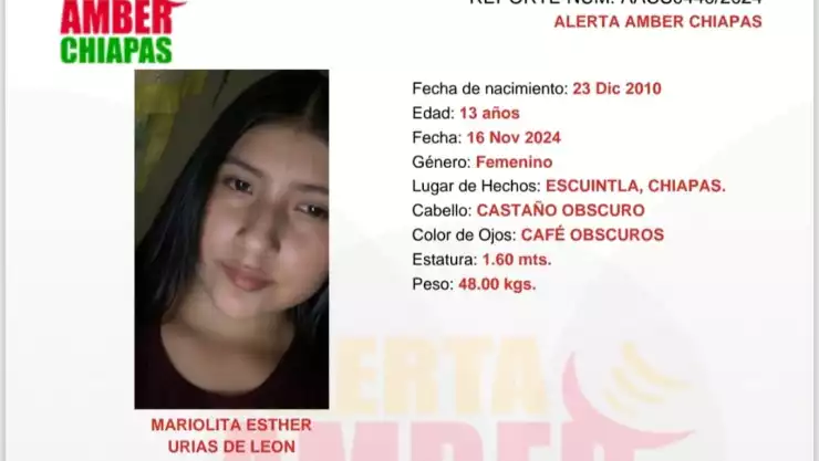Alerta Amber Chiapas Mariolita