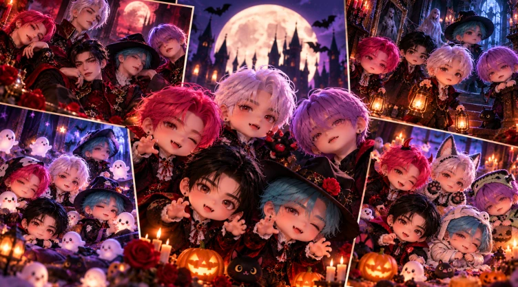 4 Photocards de Baby Saja Boys con temática de Halloween para fans de K-pop Demon Hunters