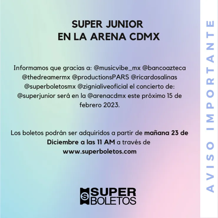Concierto de Super Junior cambió de sede a Arena CDMX