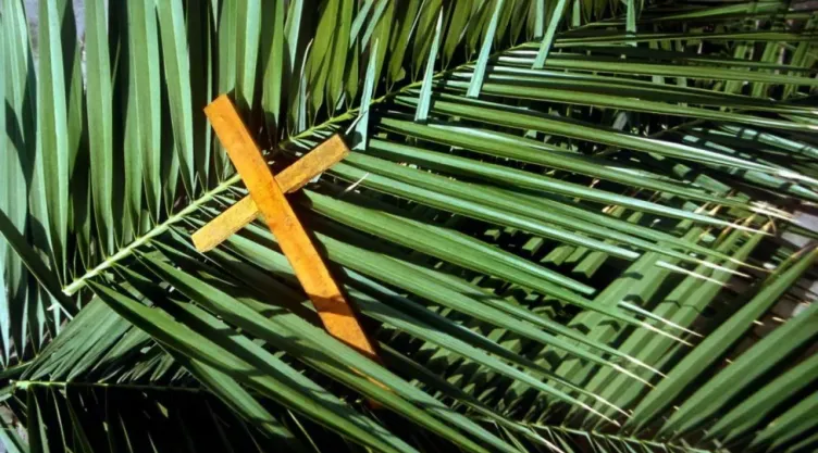 Las palmas y una cruz católica para simbolizar el Domingo de Ramos.