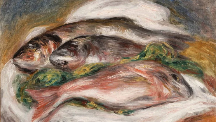 Fotografía de la pintura “Peces” de Pierre-Auguste Renoir, una de las tres obras de arte robadas de la Fundación Magnani Rocca la noche del 22 al 23 de marzo en Parma, Italia