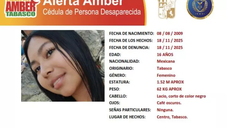 Alerta Amber Tabasco: Barbara Sarracino Álvarez desapareció en Centro