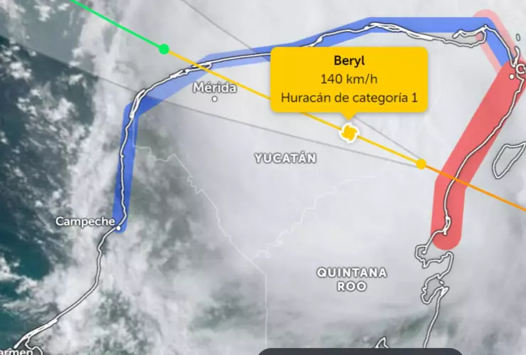 Última hora Huracán Beryl toca tierra en Yucatán y se degrada a categoría 1