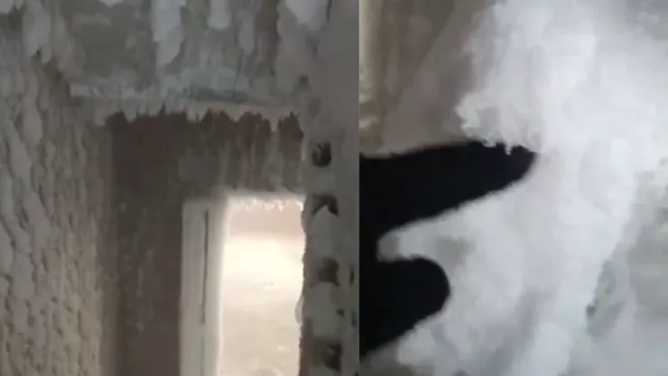 Nieve en Kazajistán deja una casa congelada
