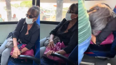 Mujer acapara asiento del transporte público en Guadalajara