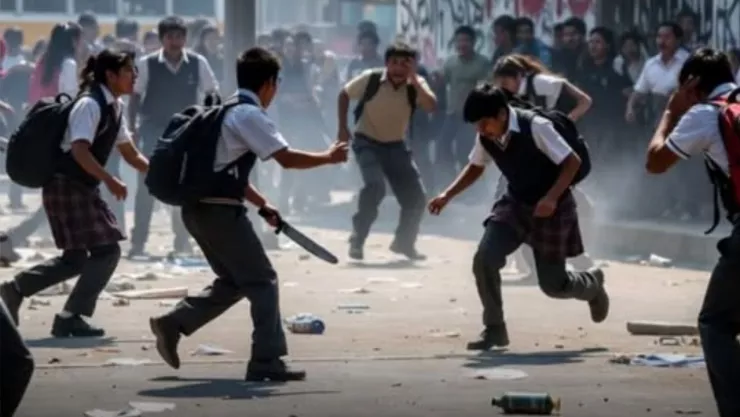 VIDEO DE PÁNICO: Estudiante atacó con machete a compañero dentro de secundaria en Guanajuato; está prófugo