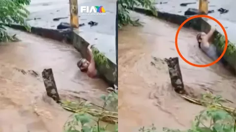 VIDEO Captan momento en el que un hombre es arrastrado por la corriente en Veracruz