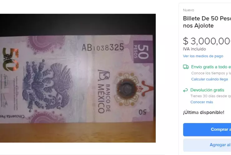Billete de 50 pesos por 3 millones