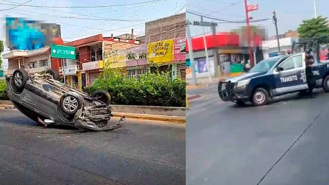 Accidente en el bulevar Ángel Albino Corzo de Tuxtla Gutiérrez deja un vehículo volcado