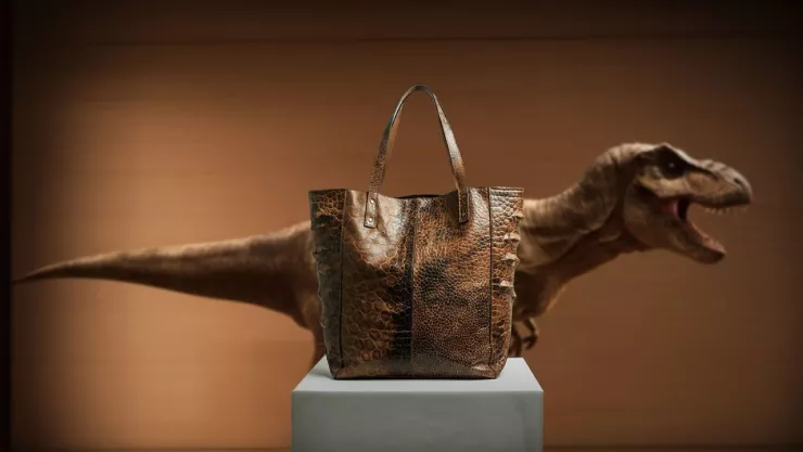 Empresa crea bolsos con piel de dinosaurio