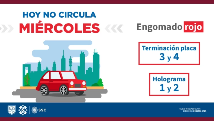 Este miércoles los autos con engomado rojo no podrán transitar en el programa Hoy No Circula en CDMX.