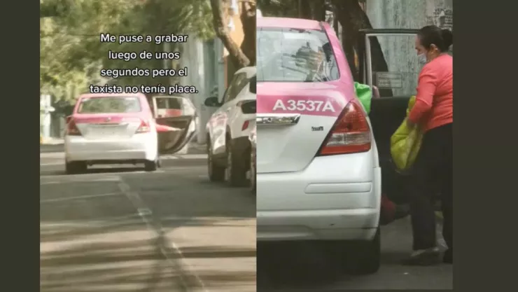 Mujeres intentan bajarse del taxi