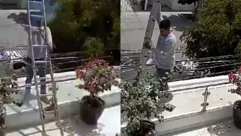 Sufre descarga eléctrica y cae del techo