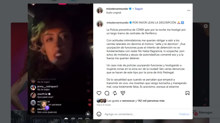 Policías de CDMX investigados tras denuncia de Eva María Beristáin mejor conocida como Miss Tercer M