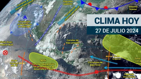 El pronóstico del clima hoy 27 de julio espera lluvias y torbellinos.