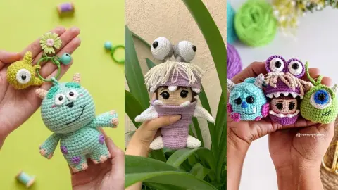 Monsters, Inc Figuras de crochet en llavero, bolsa y tamaño mediano.jpeg