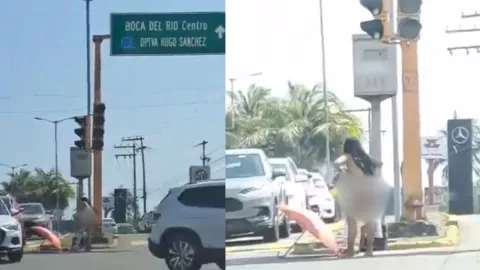 Mujer se quita la ropa en Boca del Río