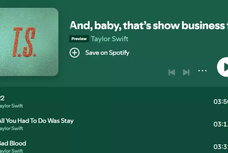 Playlist “And, baby, that’s show business for you” Taylor Swift