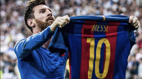 Lionel Messi, festejo de gol en el Barcelona vs. Real Madrid Santiago Bernabéu 23 de abril de 2017