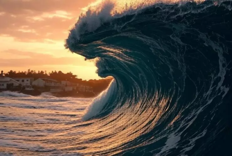 Ola de mar ilustrando el tsunami tras sismo en Japón