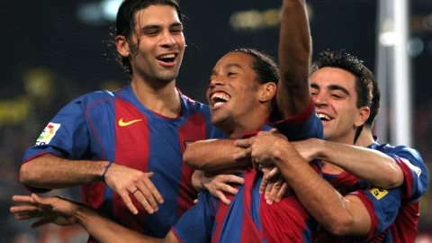 Rafael Márquez y Ronaldinho en el Barcelona