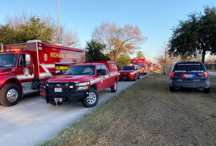 Emergency personnel work at the scene of an explosion in Houston