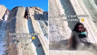 Se rompe la pierna resbaladilla piedra video mujer cae de una piedra usada como resbaladilla.png