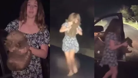 Influencer Sam Jones captura cría de wombat en Australia