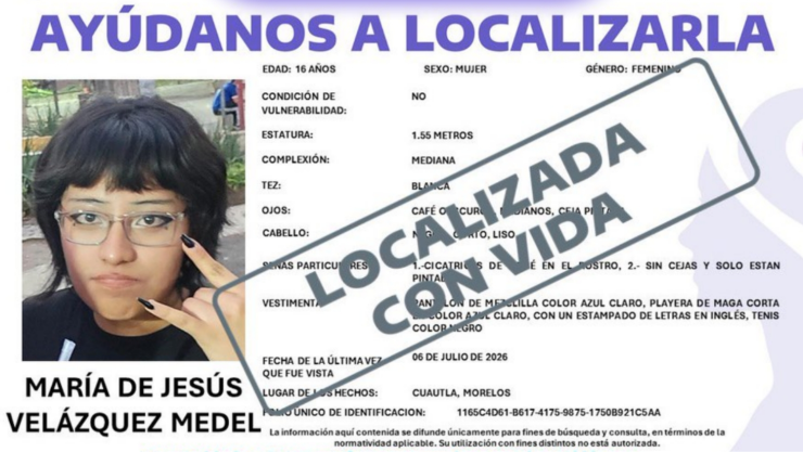 Localizan con vida a María de Jesús Velázquez Medel.