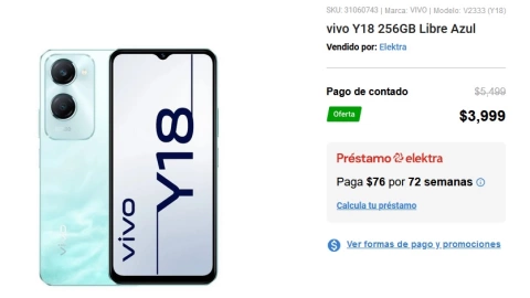 La oferta de Elektra en el Vivo Y18