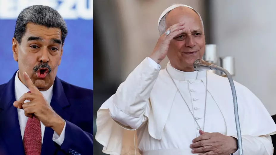Fotomontaje del rostro de Nicolás maduro mirando hacia arriba con una expresión solemne, superpuesto con una imagen de la basílica de san Pedro en el vaticano, simbolizando su carta y petición de ayuda al Papa.